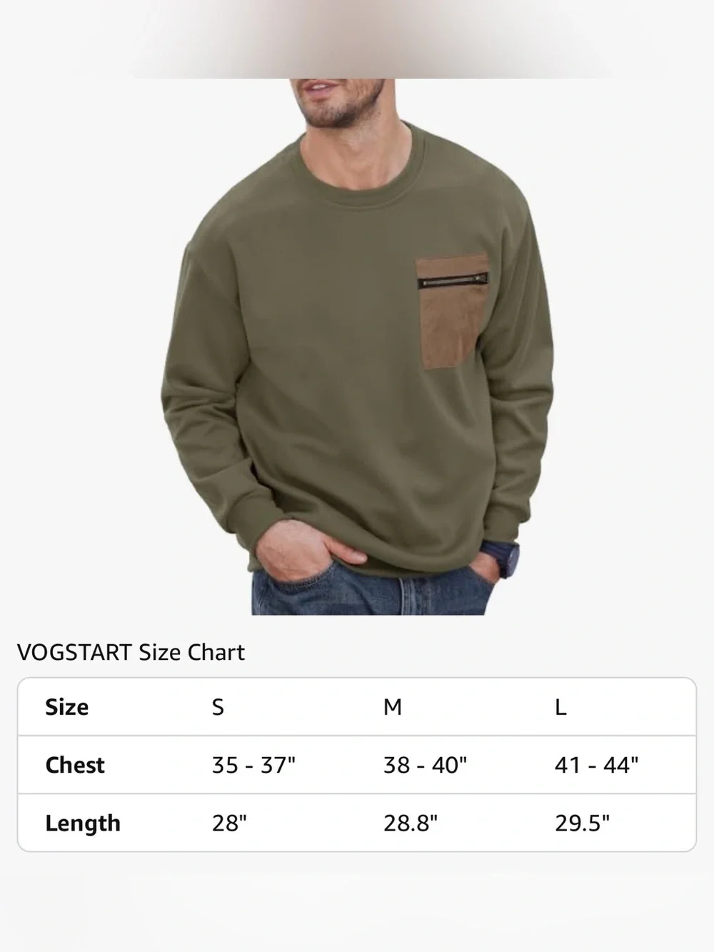 NWOT Men's Olive Green Crewneck Sweatshirt with Contrast Chest Pocket